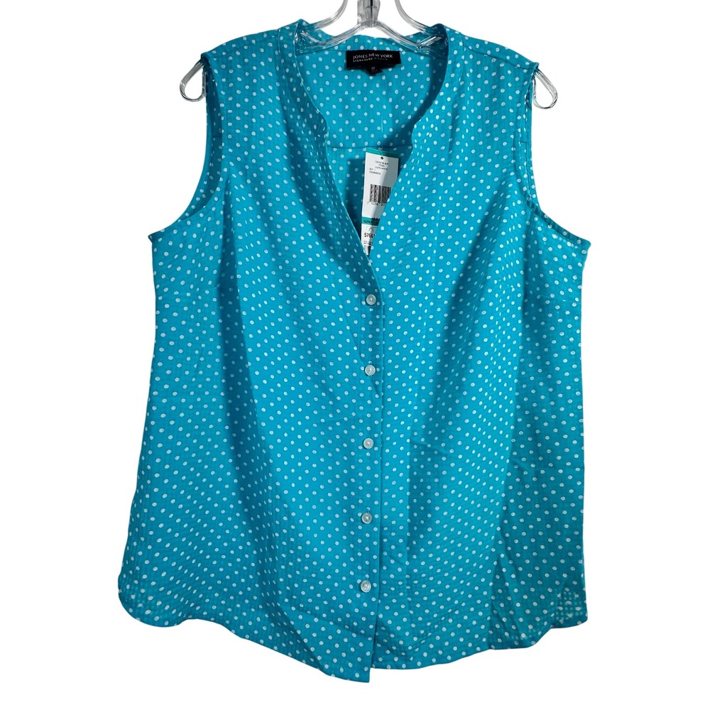 Jones New York Signature Woman Blue Polka Dot Sleeveless‎ Blouse 0X